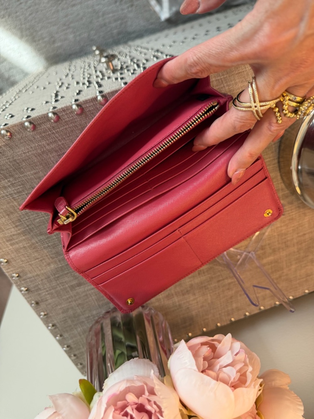 Prada like new Saffiano Leather Continental Bow Wallet - Pink - Picture 11 of 12